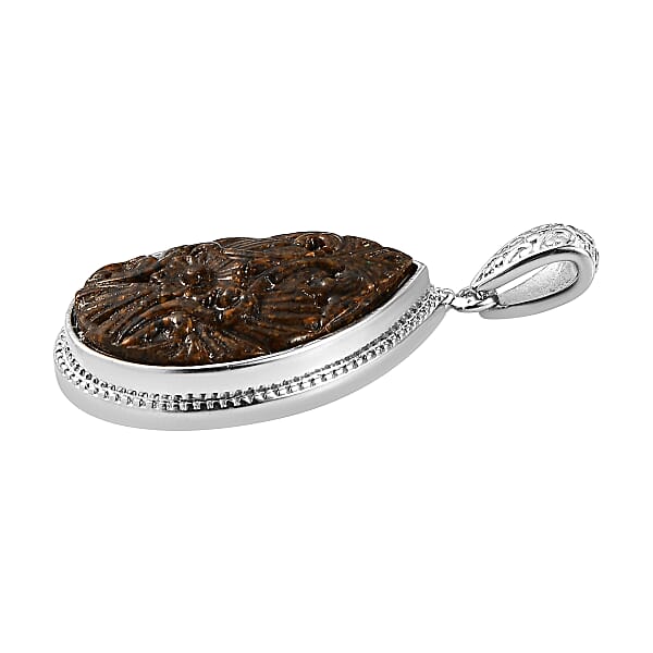 Shop Lc Freshened Tigers Eye Carved Fancy Pendant Without Chain In Platinum Over Copper With Magnet 12.20 Ctw