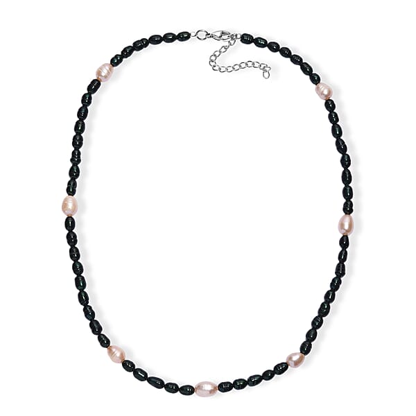 Shop Lc Freshwater Pearl And Green Dyed Pearl Necklace In Stainless Steel 18 Inches