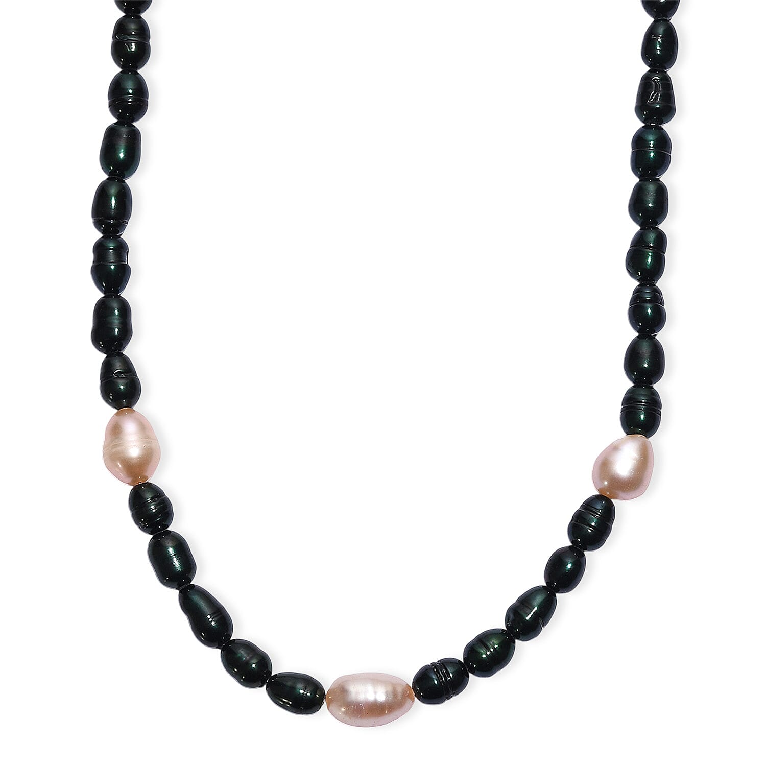 shop lc Freshwater Pearl and Green Dyed Pearl Necklace in Stainless Steel 18 Inches