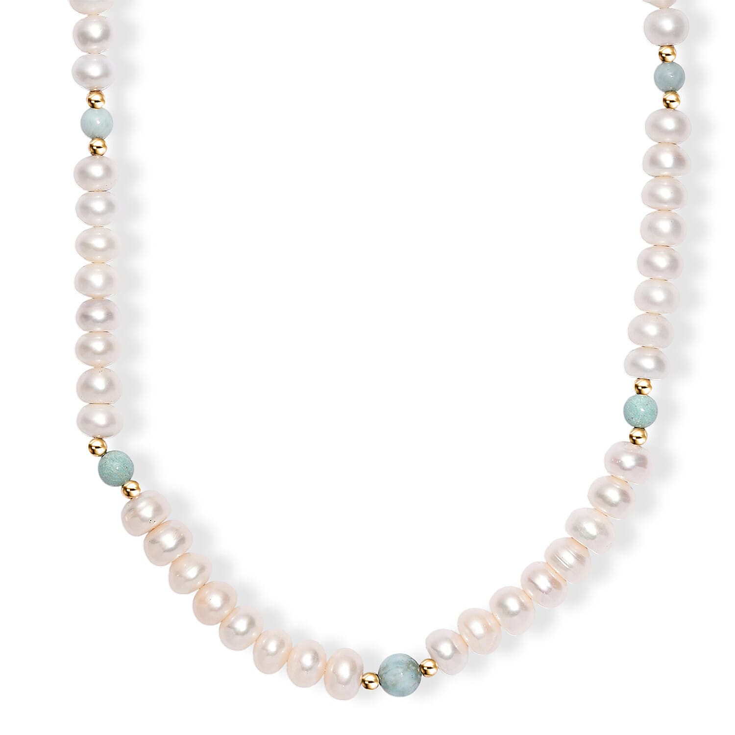 shop lc Freshwater Pearl and Larimar 10.00 ctw Necklace 18 Inches in 18K Vermeil Yellow Gold Over Sterling Silver