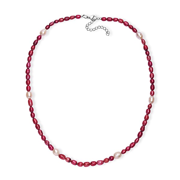 Shop Lc Freshwater Pearl And Red Dyed Freshwater Pearl Necklace In Stainless Steel 18 Inches