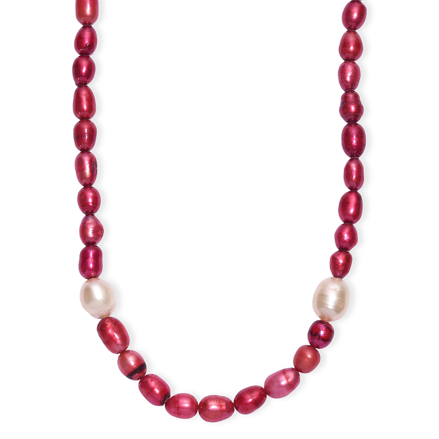 shop lc Freshwater Pearl and Red Dyed Freshwater Pearl Necklace in Stainless Steel 18 Inches