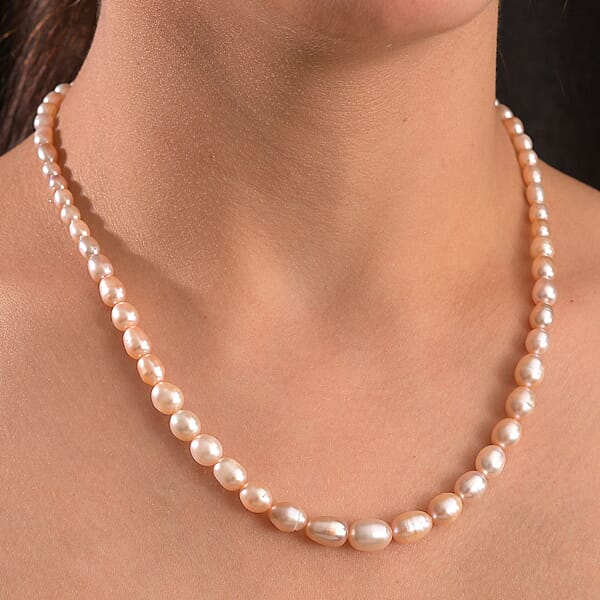 Shop Lc Freshwater Pearl Drop Shape Sun-Kissed Necklace In 18K Vermeil Yellow Gold Over Sterling Silver 18 Inches