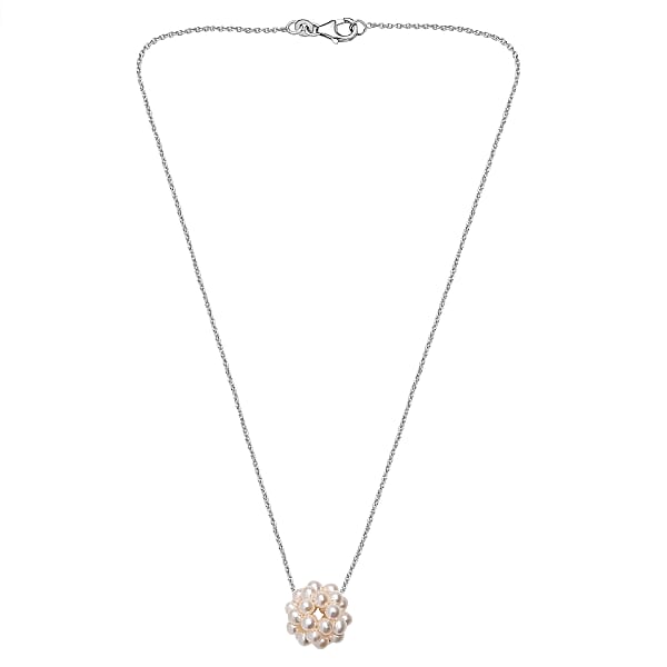 Shop Lc Freshwater Pearl Floral Necklace In Rhodium Over Sterling Silver 20 Inches