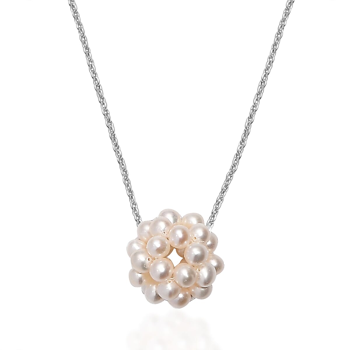 shop lc Freshwater Pearl Floral Necklace in Rhodium Over Sterling Silver 20 Inches