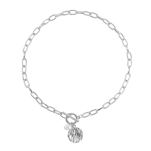 Shop Lc Freshwater Pearl Set Of 2 Station And Paper Clip Chain Necklace Inches In Silvertone 20 & 22