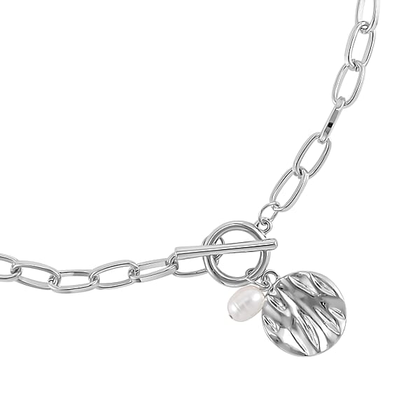 Shop Lc Freshwater Pearl Set Of 2 Station And Paper Clip Chain Necklace Inches In Silvertone 20 & 22