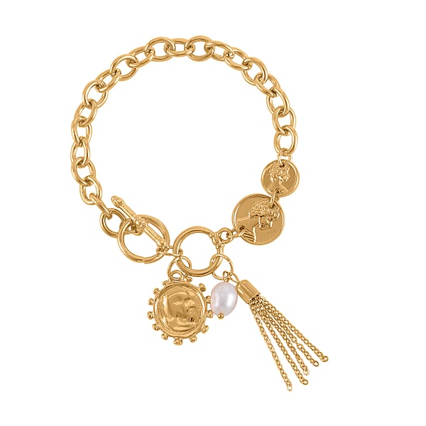 Shop Lc Freshwater Pearl Toggle Clasp Bracelet (7.50In) And Dangle Earrings In Goldtone
