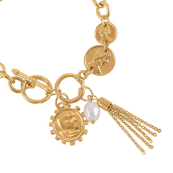 Shop Lc Freshwater Pearl Toggle Clasp Bracelet (7.50In) And Dangle Earrings In Goldtone