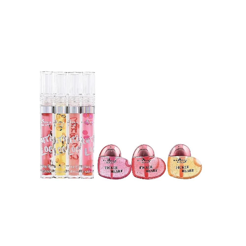 shop lc Fruta Loco 4 Piece Lip Gloss Set and Fickle Heart 3 Piece Lip Oil Set
