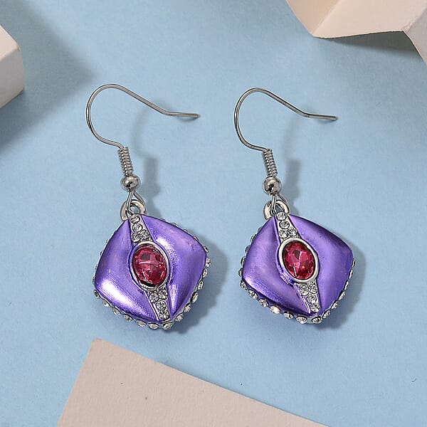 Shop Lc Fuchsia And White Austrian Crystal Drop Earrings In Silvertone