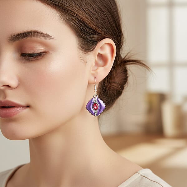 Shop Lc Fuchsia And White Austrian Crystal Drop Earrings In Silvertone