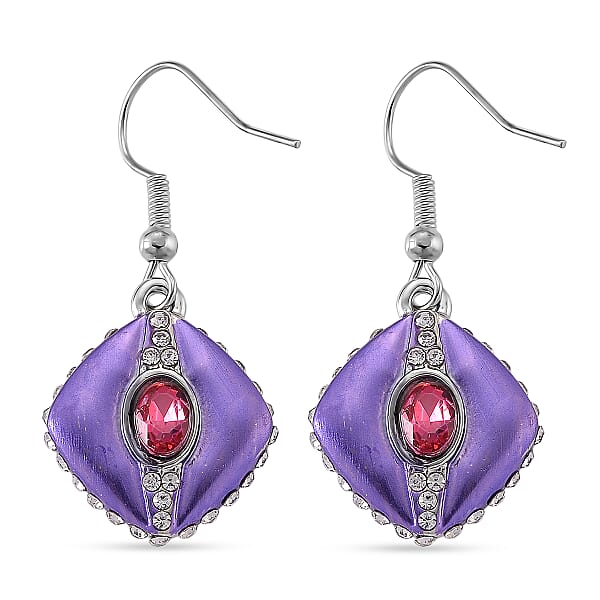 Shop Lc Fuchsia And White Austrian Crystal Drop Earrings In Silvertone