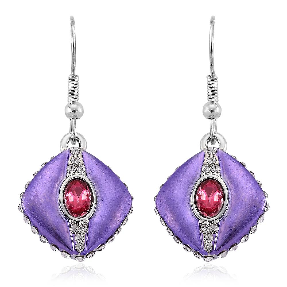 shop lc Fuchsia and White Austrian Crystal Drop Earrings in Silvertone
