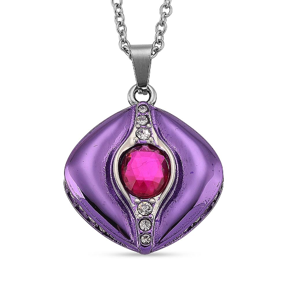 shop lc Fuchsia Glass Austrian Crystal Enameled Pendant Necklace in Stainless Steel (20 Inches)
