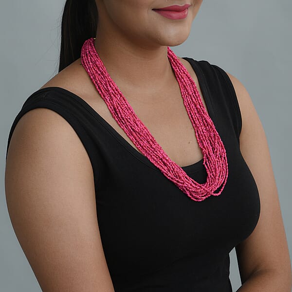 Shop Lc Fuchsia Seed Beaded Multi Strand Necklace (24 Inches) In Goldtone