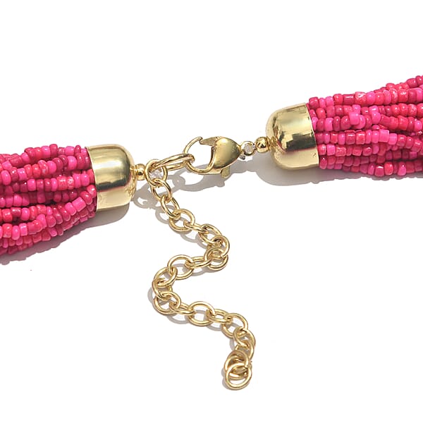 Shop Lc Fuchsia Seed Beaded Multi Strand Necklace (24 Inches) In Goldtone