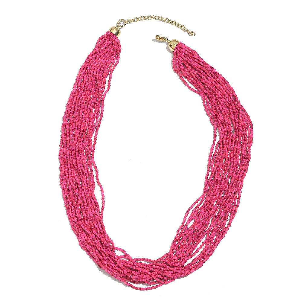 shop lc Fuchsia Seed Beaded Multi Strand Necklace (24 Inches) in Goldtone