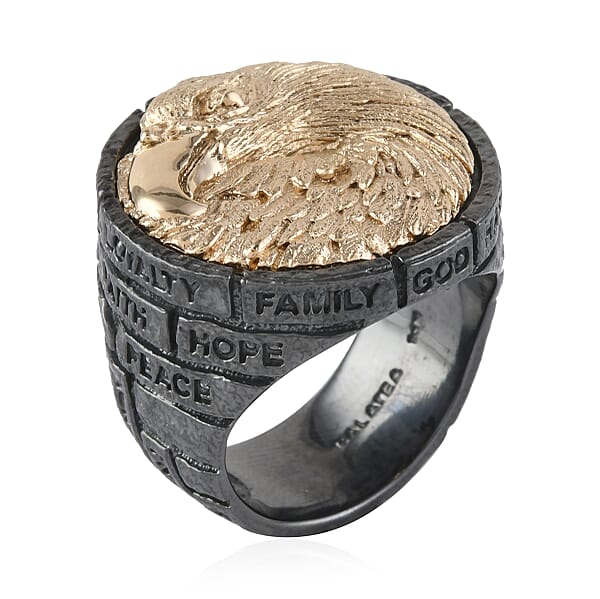 Shop Lc Galatea EI Capitan Collection 14K Yellow Gold And Black Rhodium Sterling Silver Bricks Of Life Ring 21 Grams