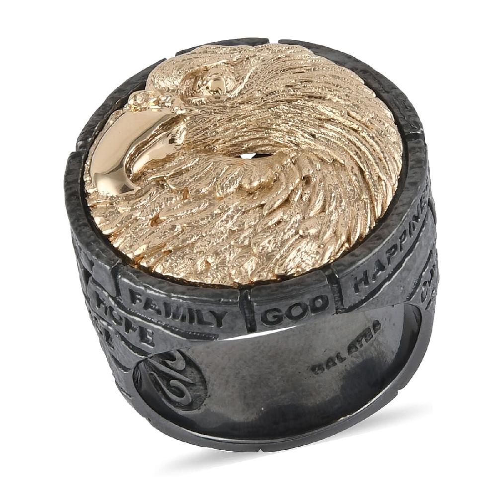 shop lc Galatea EI Capitan Collection 14K Yellow Gold and Black Rhodium Sterling Silver Bricks Of Life Ring 21 Grams