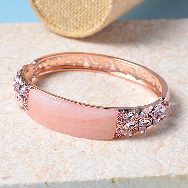 Shop Lc Galilea Rose Quartz 20.00 Ctw Pink Glass And Pink Austrian Crystal Bangle Bracelet In Rosetone (7.50 In)