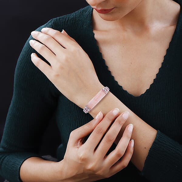 Shop Lc Galilea Rose Quartz 20.00 Ctw Pink Glass And Pink Austrian Crystal Bangle Bracelet In Rosetone (7.50 In)