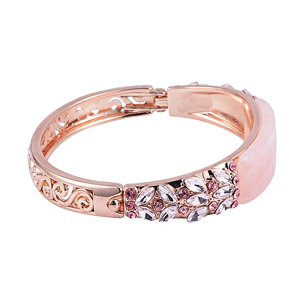 Shop Lc Galilea Rose Quartz 20.00 Ctw Pink Glass And Pink Austrian Crystal Bangle Bracelet In Rosetone (7.50 In)