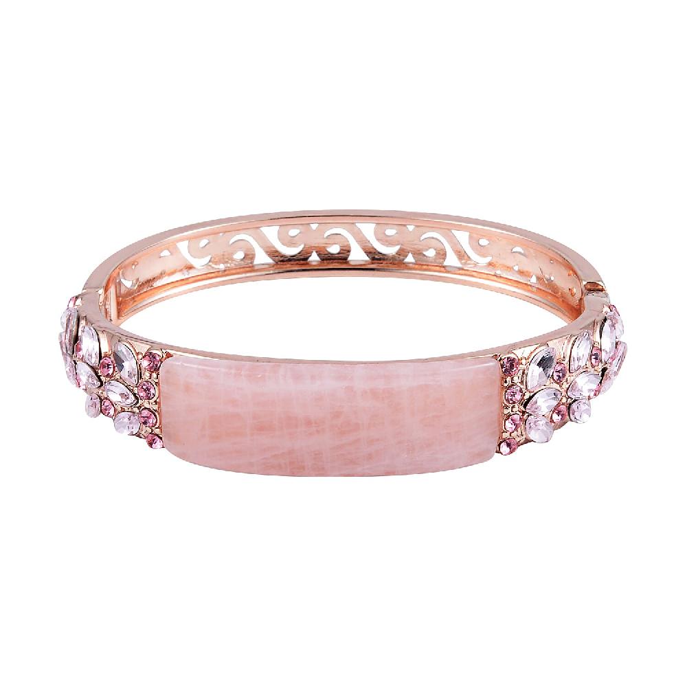 shop lc Galilea Rose Quartz 20.00 ctw Pink Glass and Pink Austrian Crystal Bangle Bracelet in Rosetone (7.50 In)