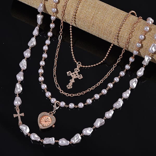 Shop Lc Genoa Austrian Crystal And Simulated Pearl Japanese Movement Pocket Watch With 4 Layer Chain (17 24 And 34 Inches)