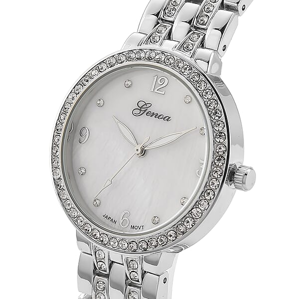 Shop Lc Genoa Austrian Crystal Japanese Movement Watch In Silvertone