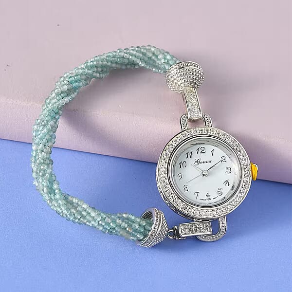 Shop Lc Genoa Miyota Japanese Movement Apatite White Zircon 61.00 Ctw Beaded Multi Strand Bracelet Watch (8.0 In)