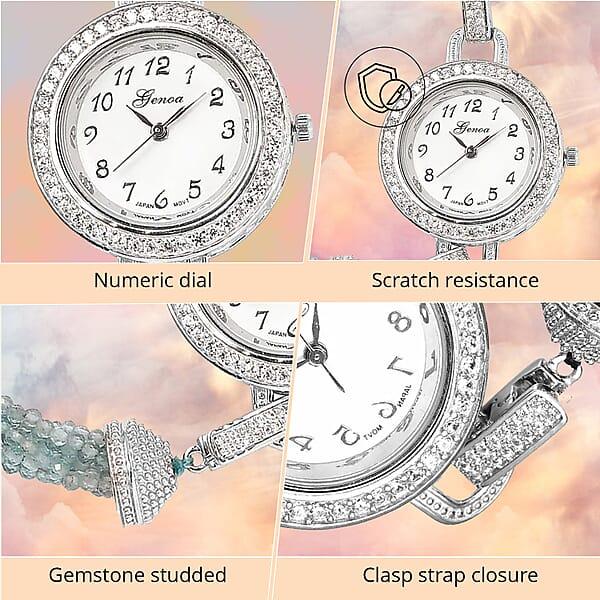Shop Lc Genoa Miyota Japanese Movement Apatite White Zircon 61.00 Ctw Beaded Multi Strand Bracelet Watch (8.0 In)