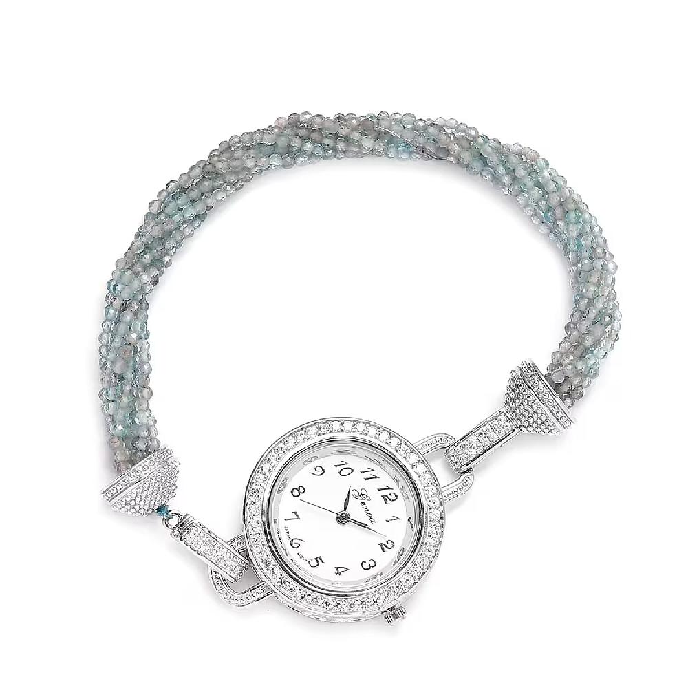 shop lc Genoa Miyota Japanese Movement Apatite White Zircon 61.00 ctw Beaded Multi Strand Bracelet Watch (8.0 in)