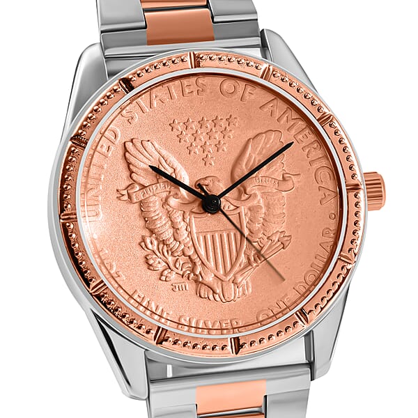 Shop Lc Genoa Miyota Japanese Movement Replica Coin Eagle Pattern Watch With ION Plated RG And Stainless Steel Strap (40mm) Bracelet Watch For Women Quartz Watch Japan Movt Watch