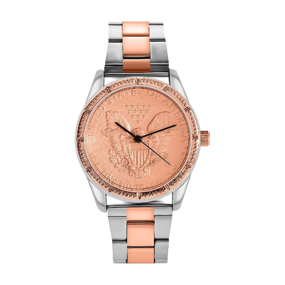 shop lc Genoa Miyota Japanese Movement Replica Coin Eagle Pattern Watch with ION Plated RG and Stainless Steel Strap (40mm) Bracelet Watch for Women Quartz Watch Japan Movt Watch