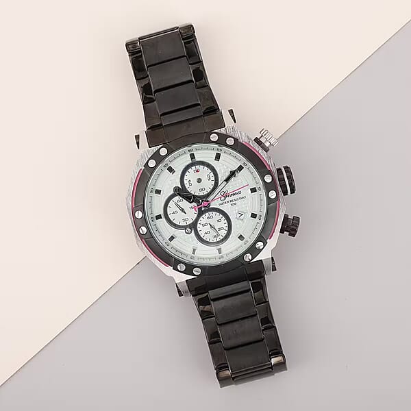 Shop Lc Genoa Multi-Functional Quartz Movement Watch With White Dial & ION Plated Black Stainless Steel Strap (49 Mm)