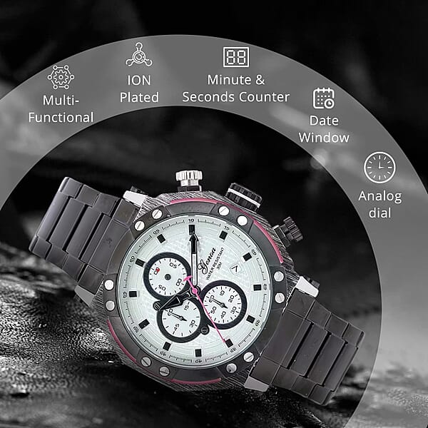 Shop Lc Genoa Multi-Functional Quartz Movement Watch With White Dial & ION Plated Black Stainless Steel Strap (49 Mm)