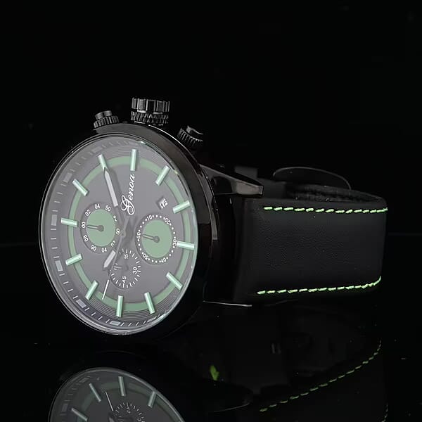 Shop Lc Genoa Multifunctional Quartz Movement Watch With Black Leather Strap (47mm) (5.25-7.25 Inches)