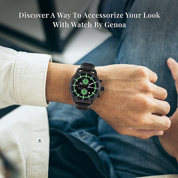 Shop Lc Genoa Multifunctional Quartz Movement Watch With Black Leather Strap (47mm) (5.25-7.25 Inches)