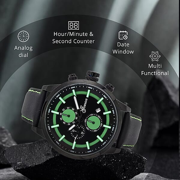Shop Lc Genoa Multifunctional Quartz Movement Watch With Black Leather Strap (47mm) (5.25-7.25 Inches)