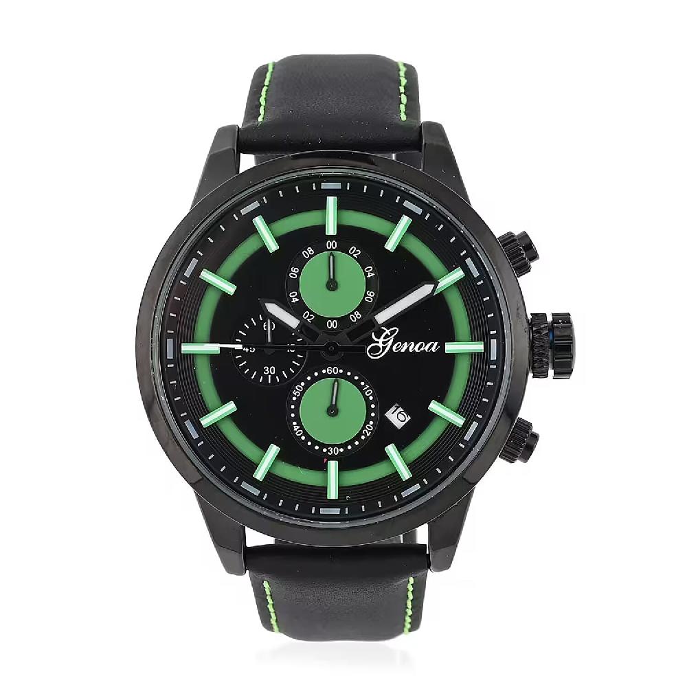 shop lc Genoa Multifunctional Quartz Movement Watch with Black Leather Strap (47mm) (5.25-7.25 Inches)