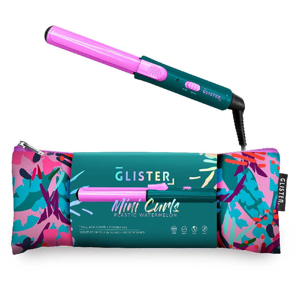 shop lc Glister Mini Curls Travel Clip Curler with Carrying Pouch - Watermelon