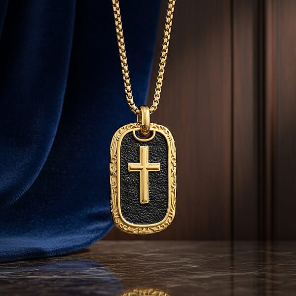 Shop Lc Gold Cross Pendant Necklace In ION Plated YG And Black Oxidized Stainless Steel (20-22 Inches)