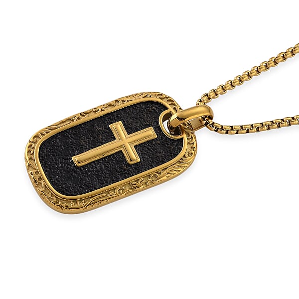 Shop Lc Gold Cross Pendant Necklace In ION Plated YG And Black Oxidized Stainless Steel (20-22 Inches)
