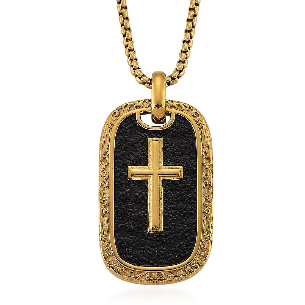 shop lc Gold Cross Pendant Necklace in ION Plated YG and Black Oxidized Stainless Steel (20-22 Inches)