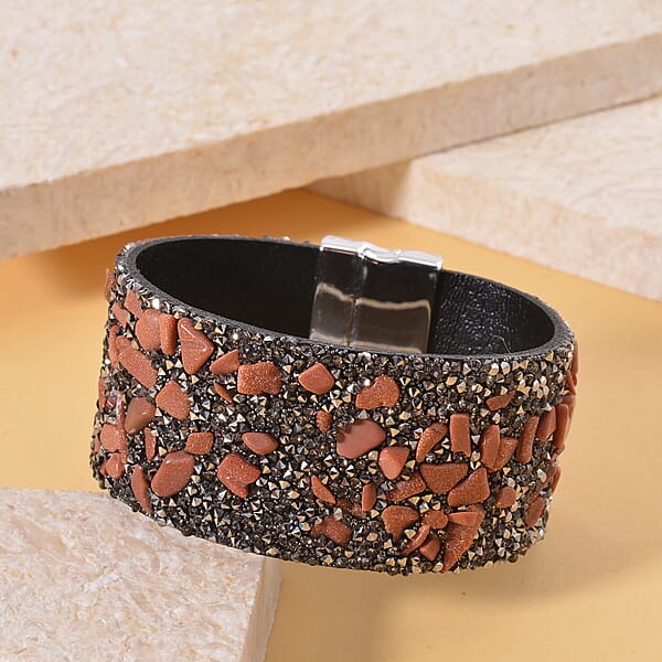 Shop Lc Gold Sandstone And Gray Austrian Crystal Bracelet In Silvertone (7.50 In)