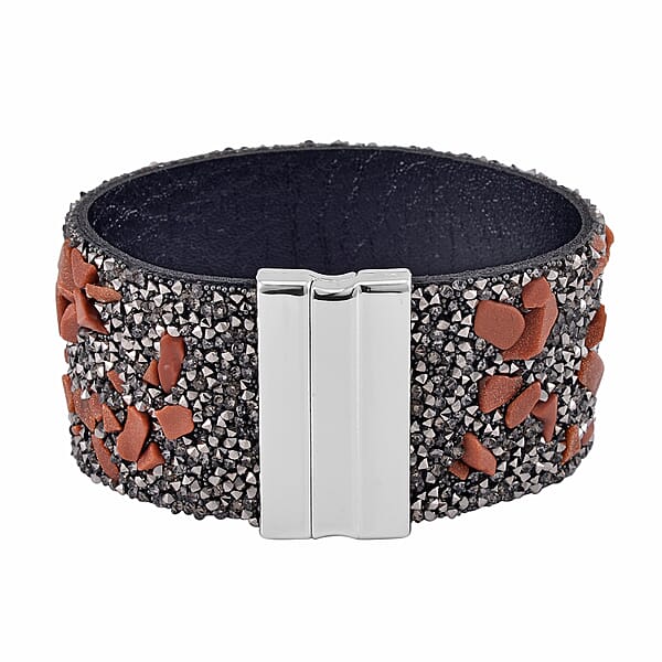 Shop Lc Gold Sandstone And Gray Austrian Crystal Bracelet In Silvertone (7.50 In)