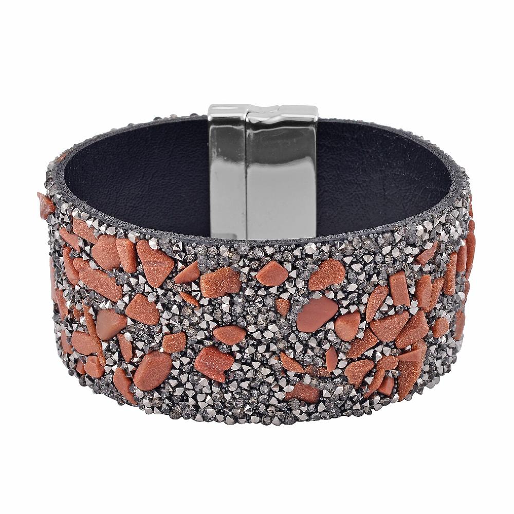 shop lc Gold Sandstone and Gray Austrian Crystal Bracelet in Silvertone (7.50 In)