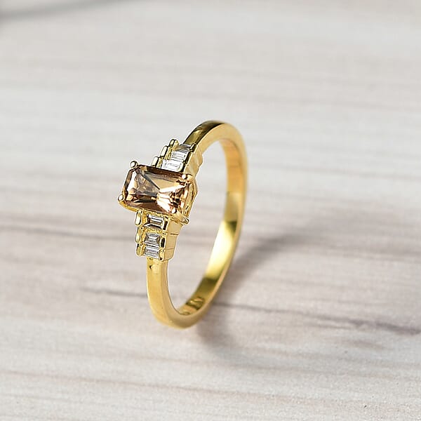 Shop Lc Golden Turkizite And G-H SI Luxuriant Lab Grown Diamond 0.70 Ctw Ring In 18K Vermeil Yellow Gold Over Sterling Silver