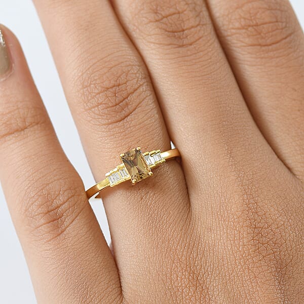 Shop Lc Golden Turkizite And G-H SI Luxuriant Lab Grown Diamond 0.70 Ctw Ring In 18K Vermeil Yellow Gold Over Sterling Silver